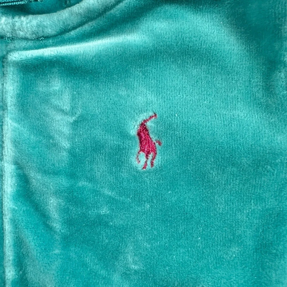Ralph Lauren Tracksuit Girls 12M Turquoise Velour Hoodie and Pants Set Vintage